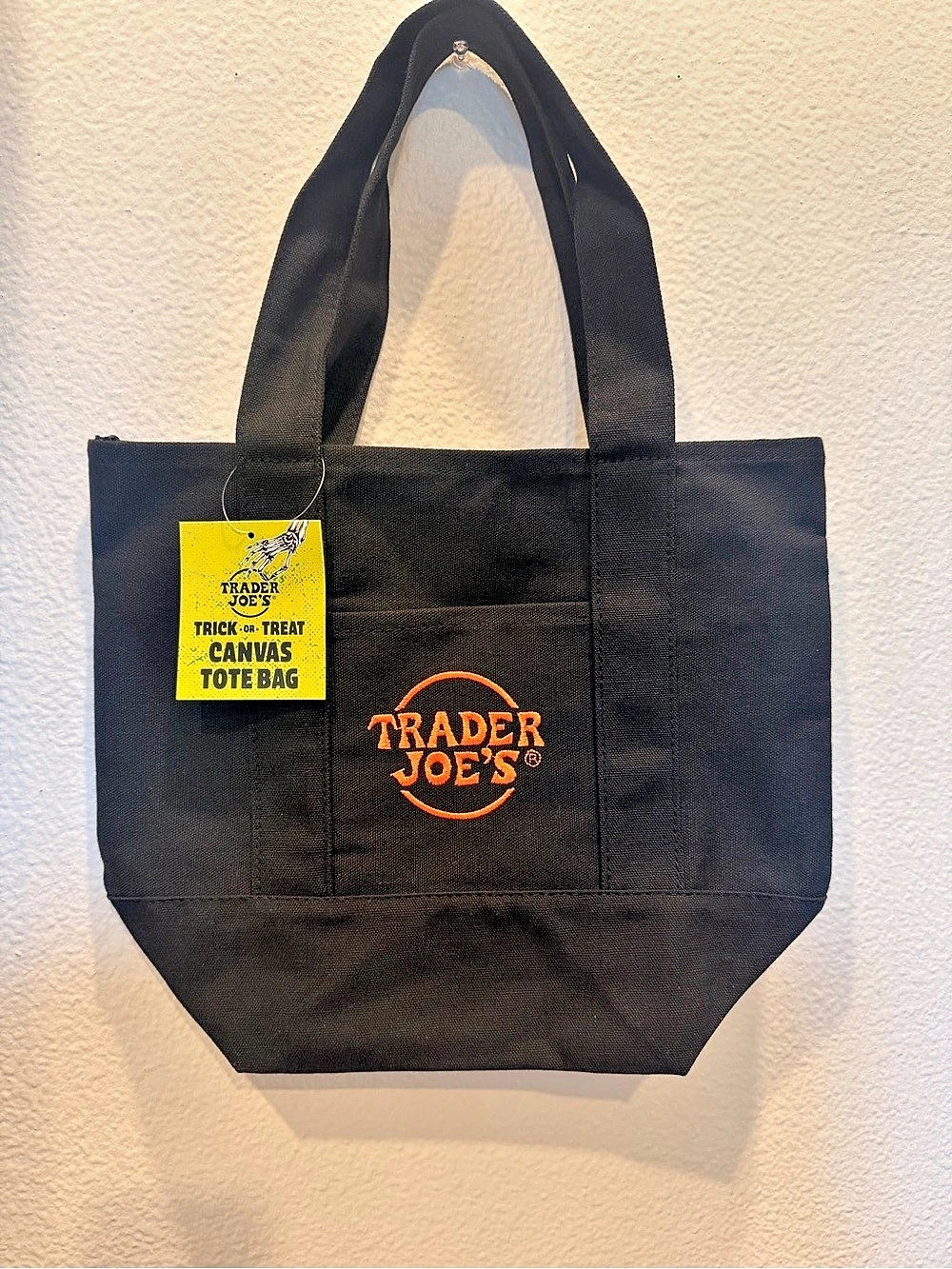 Trader Joe's Trick-or-Treat Mini Canvas Tote Bag Black & Orange - NWT